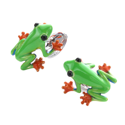 Sticky Tree Frog Sterling Silver Cufflinks in green I Jan Leslie Cufflinks and Accessories. 