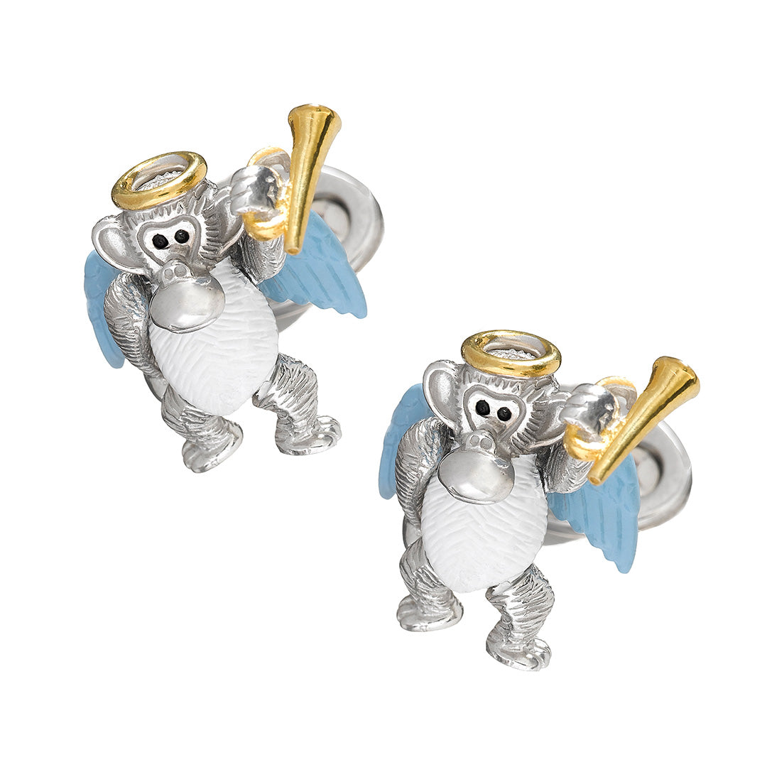 Monkey Angel and Devil Moving Sterling Cufflinks