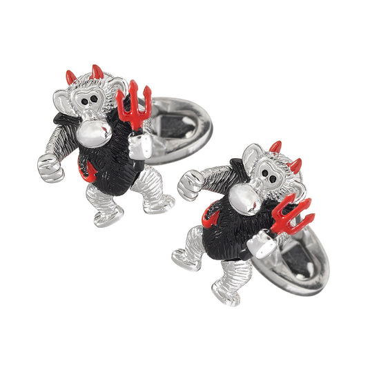 Monkey Angel and Devil Moving Sterling Cufflinks