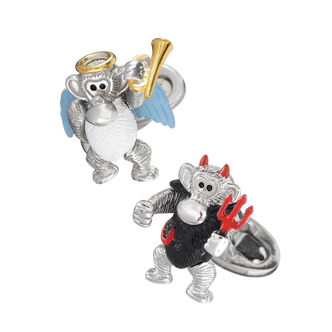 Monkey Angel and Devil Moving Sterling Cufflinks