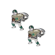 Staggered pair of sterling silver three-dimensional American football player cufflinks  Jan Leslie