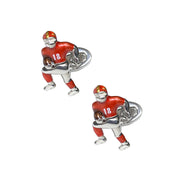 Staggered pair of sterling silver three-dimensional American football player cufflinks, Jan Leslie