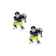 Staggered pair of sterling silver three-dimensional American football lineman cufflinks with black enamel 
