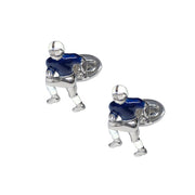 Staggered pair of sterling silver three-dimensional American football player cufflinks  Jan Leslie 