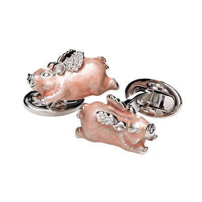 When Pigs Fly with Hand-painted Enamel & Sterling Silver Cufflinks I Jan Leslie Cufflinks and Accessories. 
