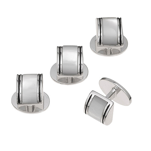 Rectangular Curved Gemstone Sterling Silver Tuxedo Studs Studs Only Jan Leslie Mother of Pearl Jan Leslie