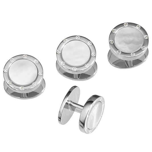 White Mother of Pearl Rivet Sterling Tuxedo Studs