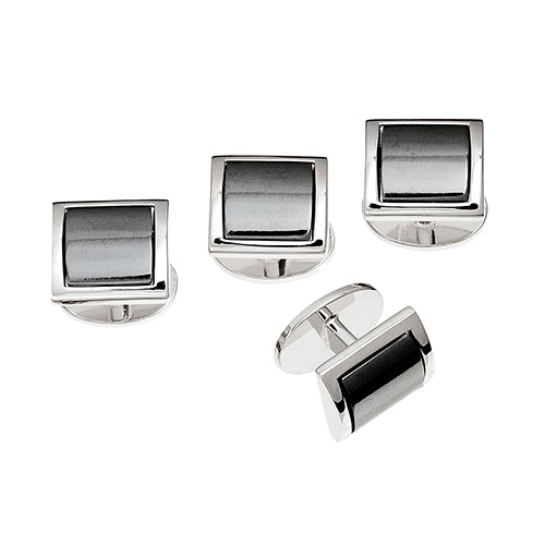 Square Domed Gemstone Sterling Silver Tuxedo Studs Studs Only Jan Leslie Hematite Jan Leslie