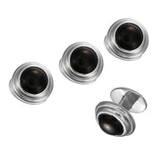 Round Gemstone Buttons with Thick Border Sterling Silver Tuxedo Studs Studs Only Jan Leslie Onyx Jan Leslie