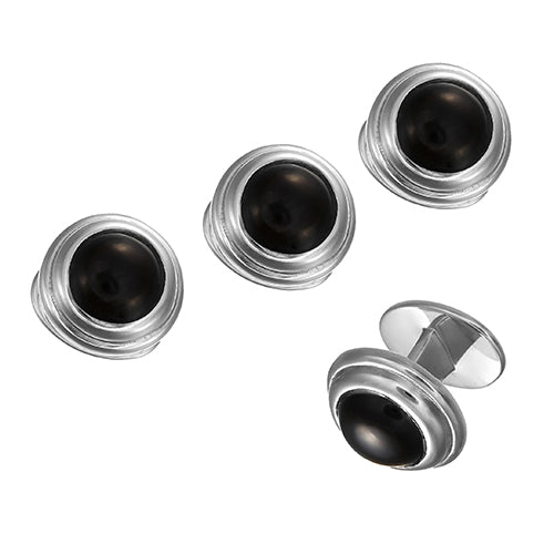 Round Gemstone Buttons with Thick Border Sterling Silver Tuxedo Studs Studs Only Jan Leslie Onyx Jan Leslie