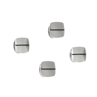 Brushed Soft Square Sterling Silver Tuxedo Studs with Black Diamonds- Jan Leslie 