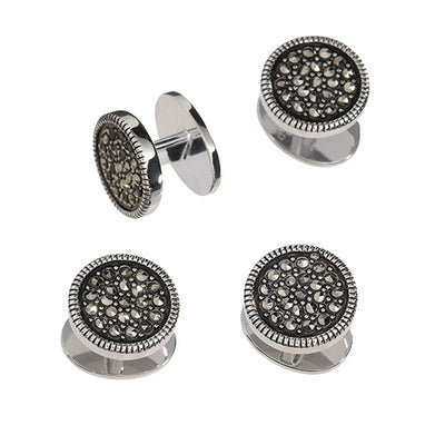 Round Marcasite Pave' Sterling Silver Tuxedo Studs Studs Only Jan Leslie Jan Leslie