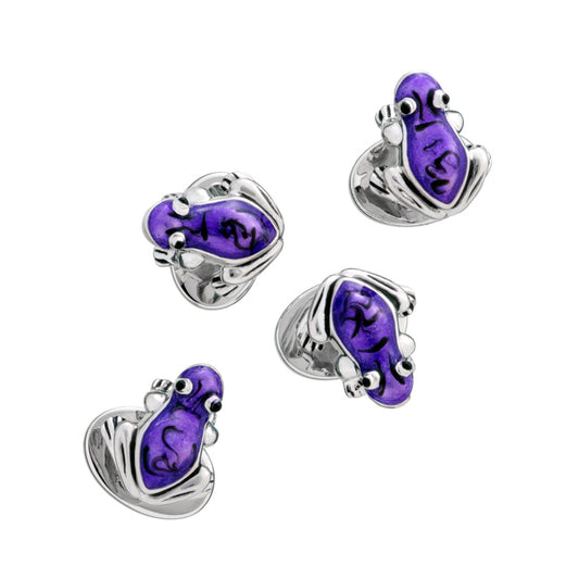 Purple Enamel Frog Sterling Silver Tuxedo Studs Set - Jan Leslie. Sterling Silver and purple enamel hand crafted frog tuxedo studs. Set of four.