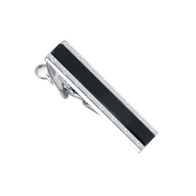 lack Onyx with Etch Detail Sterling Silver Tie Bar I Jan Leslie Cufflinks and Accessories 
