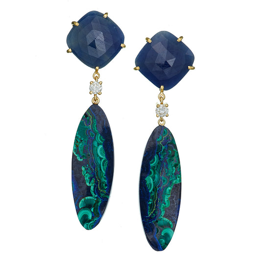Cabo San Lucas 18K Gold One of a Kind Gemstone Earrings I Jan Leslie Bespoke Earrings.