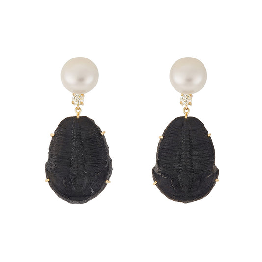 South Sea Pearl & Diamond Connector Raw Black Tourmaline Crystal 18K Gold Claw-Set Drop Earrings - Jan Leslie Cufflinks and Accessories