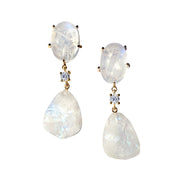 18k gold freeform double moonstone drop earrings with diamond connector