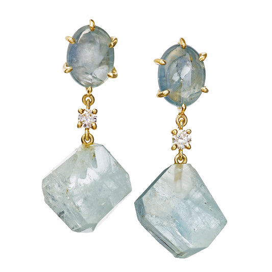 Aquamarine & Diamond 18K Gold One of a Kind Gemstone Earrings