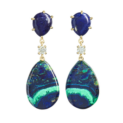 Big Sur 18K Gold One of a Kind Gemstone Earrings I Jan Leslie Bespoke Earrings