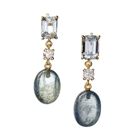 Blue Lagoon Aquamarine 18K Gold One of a Kind Gemstone Earrings I Jan Leslie Bespoke Earrings.