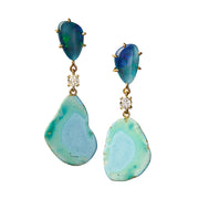 Turquoise Slice & Black Opal Cabochon Diamond Connector 18K Gold Drop Earrings — Jan Leslie