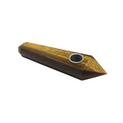 Jan Leslie's Tiger's Eye 'Power Stone' gemstone pipe, carved into a faceted crystal obelisk
