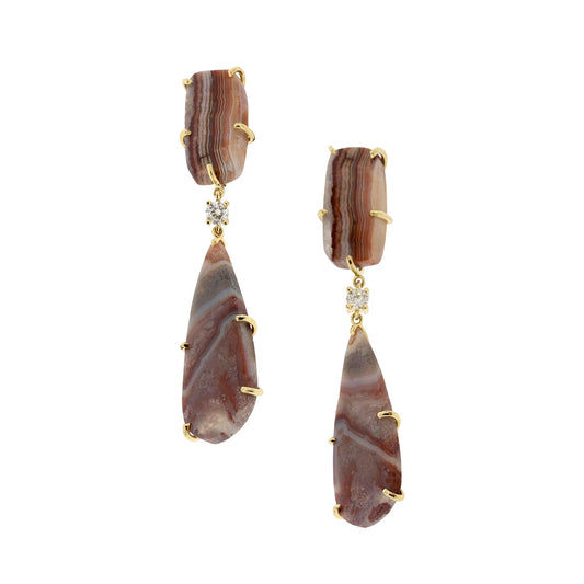 One of a Kind 2-Tier Gemstone Earrings: Crazy Lace Agate and Diamond