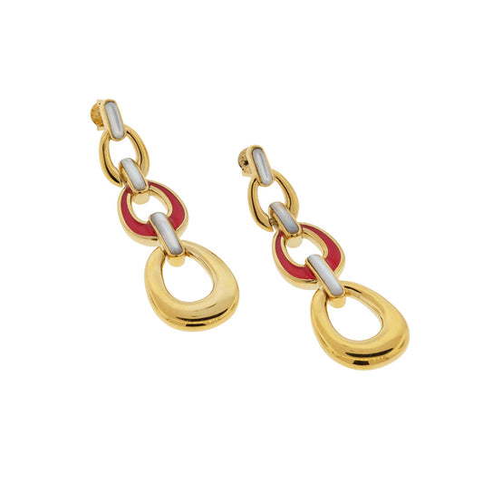 18K Gold Vermeil With Mother of Pearl and Hand Painted Enamel Sterling Silver 3 -Tiered Drop Earrings in Red Enamel