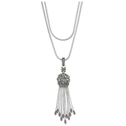 Marcasite pavé filigree ball tassel sterling silver necklace on double snake chain