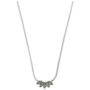 Marcasite pavé three-leaf cluster sterling silver necklace on snake chain front view