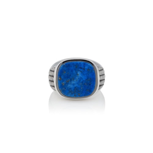 Large cushion square deep royal blue lapis lazuli cabochon signet ring 