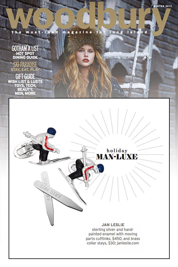 Woodbury Magazine featuring the Moving Skier Sterling Silver Lapel Pin. 