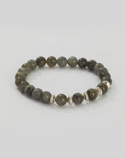 360 degree video of Gemstone Beads and Sterling Silver Cylinder Spacer Elastic Bracelet in blue labradorite. 
