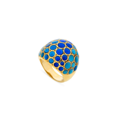 Orb Mother of Pearl Gemstone and Enamel 18K Gold Vermeil Sterling Silver Ring in tonal blue I Jan Leslie Cufflinks and Accessories. 