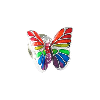 Hand Painted Rainbow Enamel Butterfly Sterling Silver Lapel Pin I Jan Leslie Cufflinks and Accessories. 