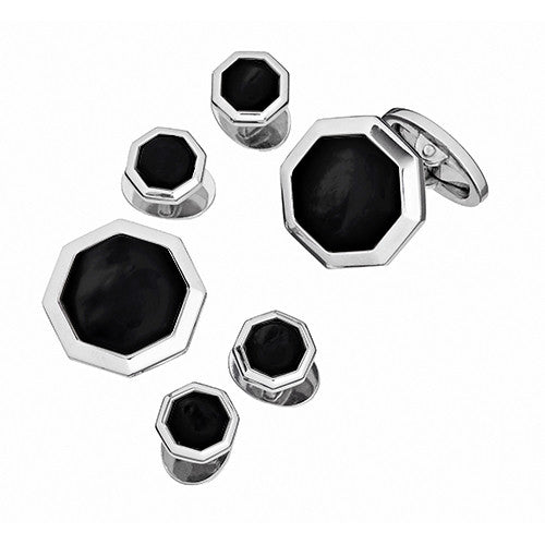 Black Onyx Octagon Gemstone Tuxedo Formal Set I Jan Leslie Cufflinks and Accessories.