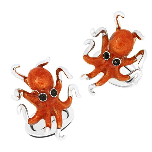 Octopus Cufflinks For Men - Norse Viking Design, Silver Plated, 22x22mm, Punk Animal Style