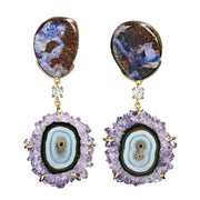 Jan Leslie's one-of-a-kind 'Fields of Provence' 18k gold earrings with boulder opal studs