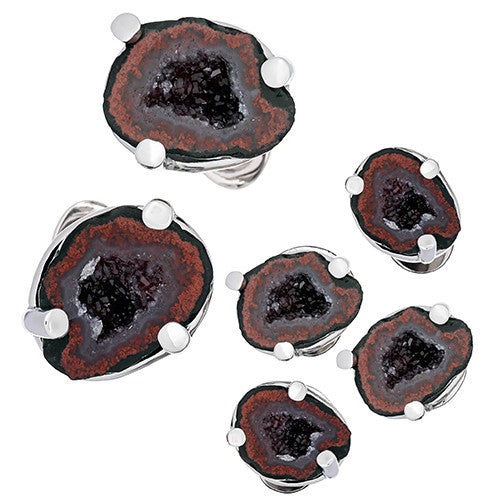 Red Druzy Crystallized Gemstone Tuxedo Formal Sets - Cufflinks and Studs - Jan Leslie Cufflinks and Accessories