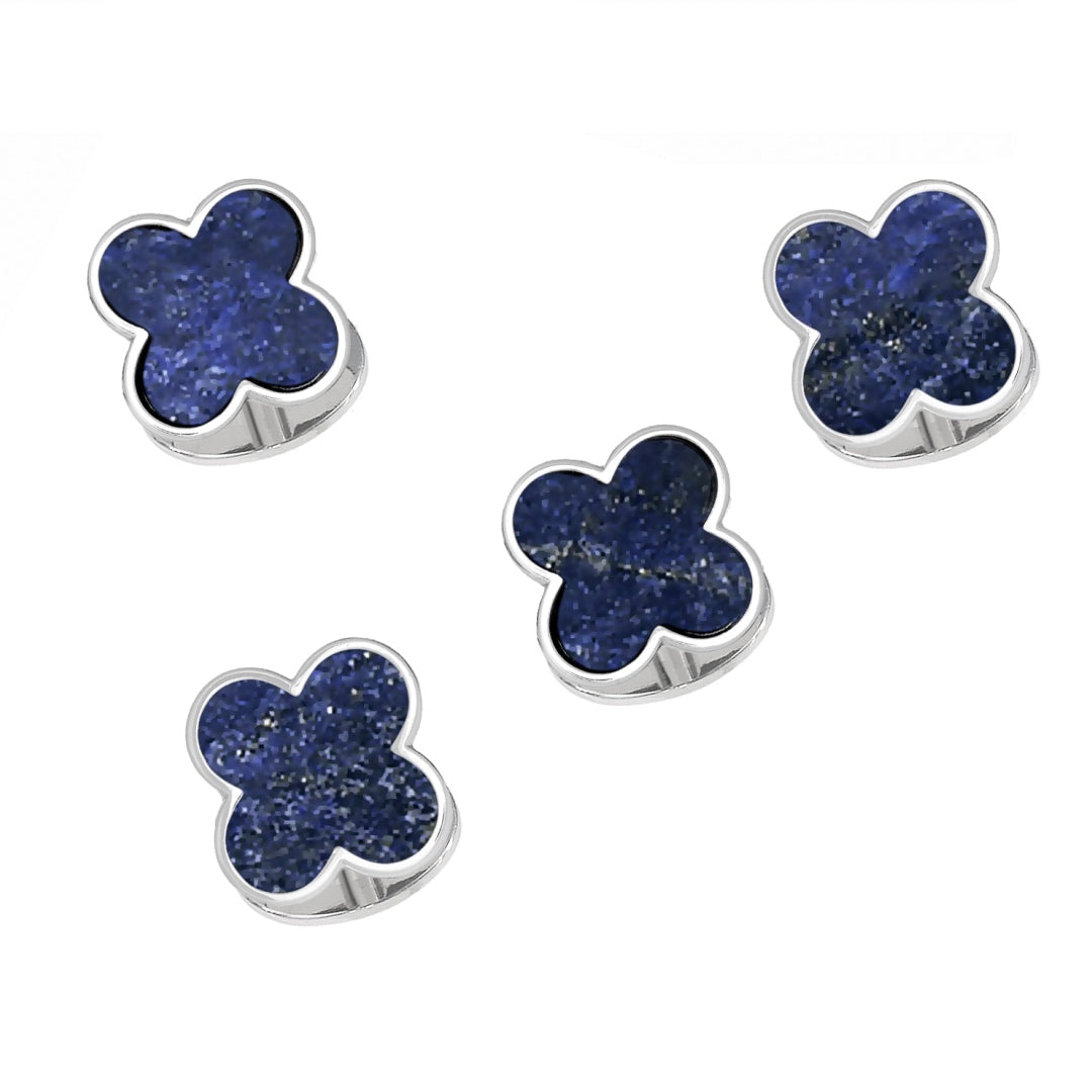 Gemstone Four Leaf Clover Sterling Silver Tuxedo Studs in Lapis I Jan Leslie Cufflinks and Accessories. 