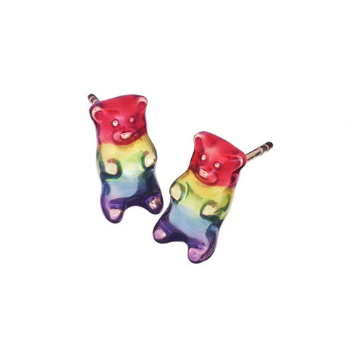 Rainbow Enamel Gummy Bear Stud Sterling Silver Earrings with 18K gold vermeil I Jan Leslie Cufflinks and Accessories. 